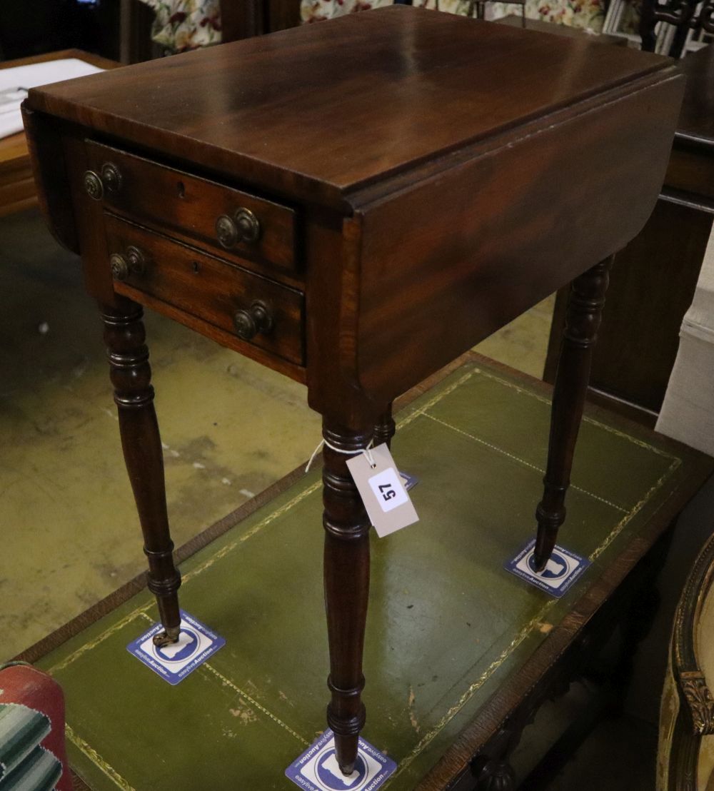 A Regency mahogany drop flap work table, width 40cm, depth 50cm, height 71cm